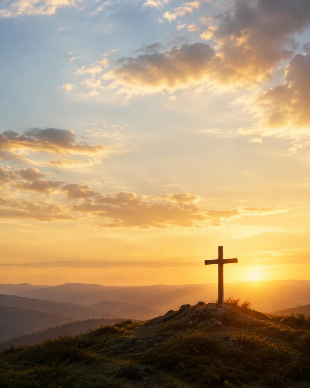A cross silhouetted against the sunrise